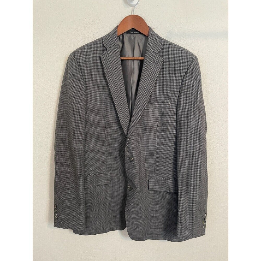 Calvin Klein Mens Blazer Sport Coat 40L Gray Wool Check Pattern Classic 2-Button